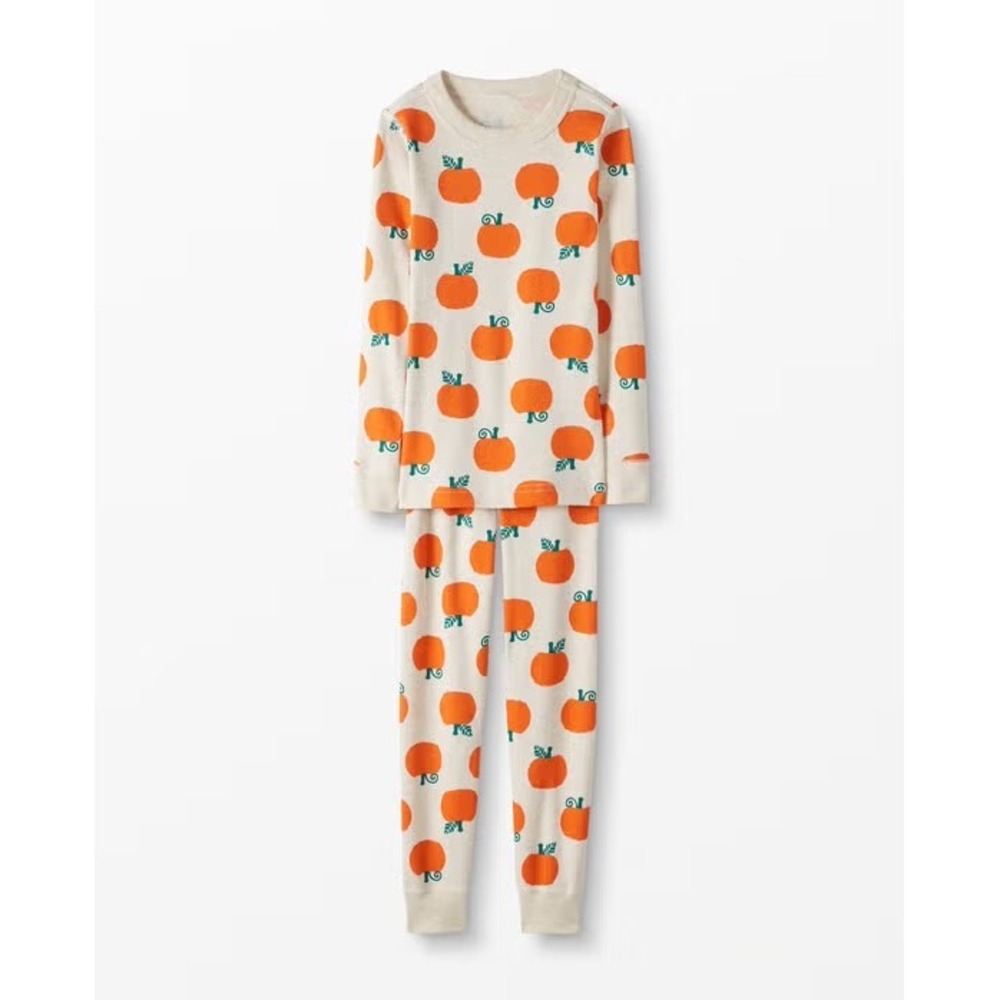 Hanna Andersson Kids Pumpkin Pajamas Set US 5 Organic Cotton Orange Fall GUC